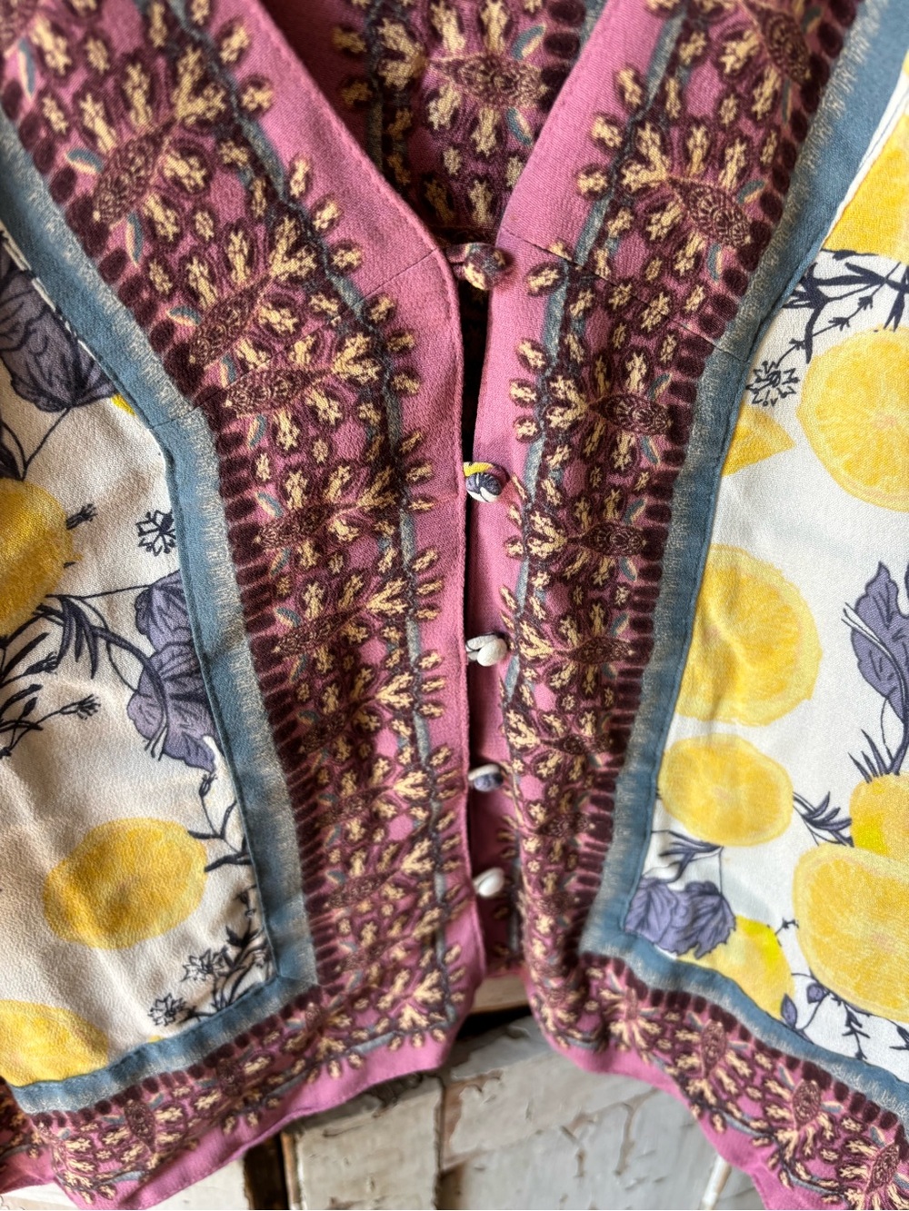 Free people Boho Floral Lemon Print Women’s Kimono Jacket - Yellow & Purple - Picture 3 of 4